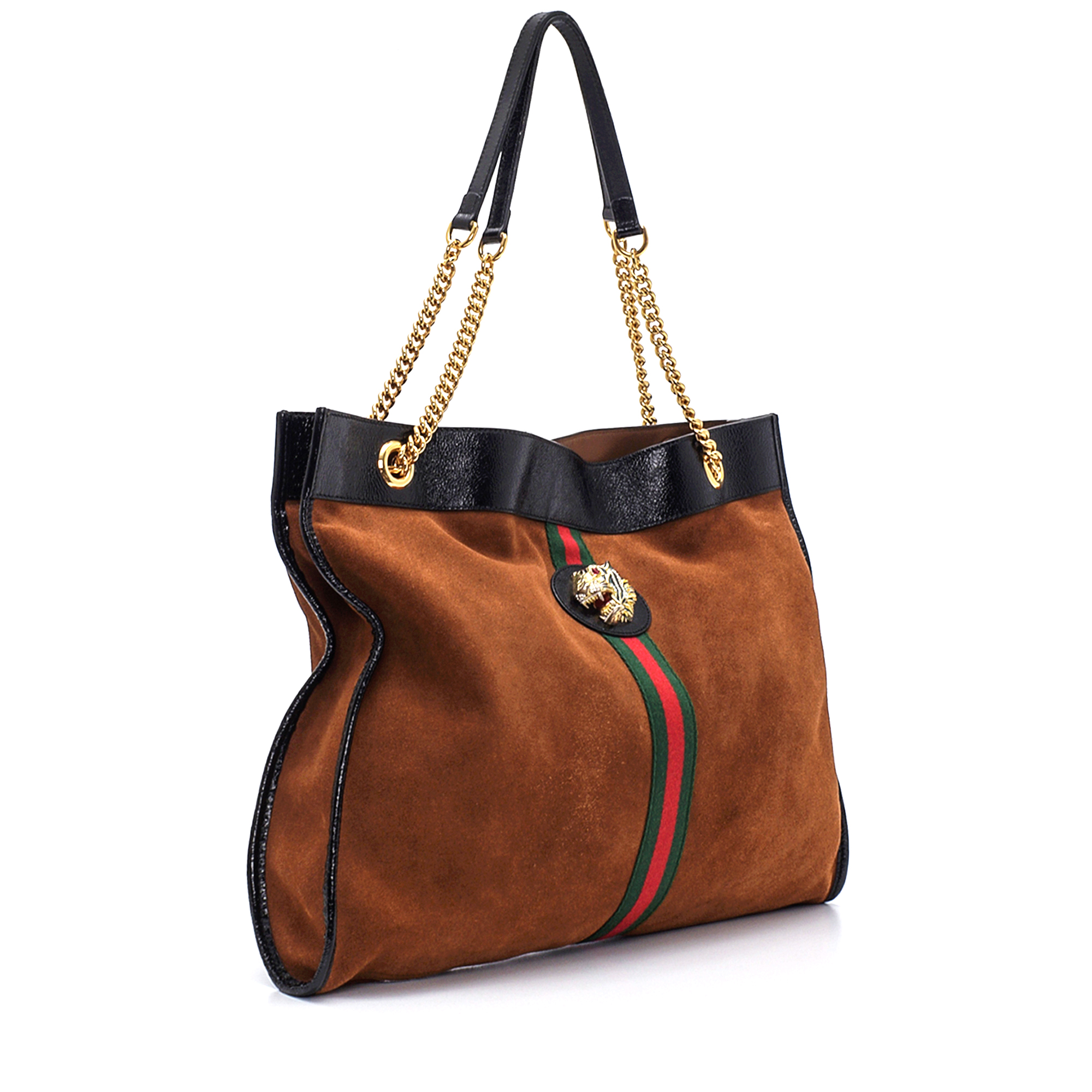 Gucci - Brown Suede & Black Leather Rajah Tote Bag